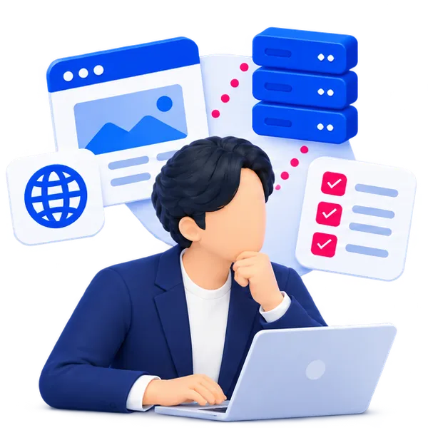自社サイト制作について何から始めるか分からず悩む男性
