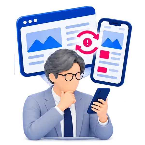 サイトが昔のままで情報が古く、スマホでも見ずらく困っている男性
